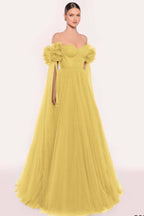 Tulle Off the Shoulder Sweetheart Long Prom Dress With Pleated WQ0206