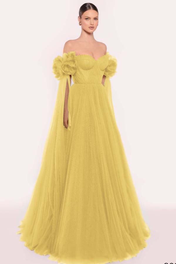 Tulle Off the Shoulder Sweetheart Long Prom Dress With Pleated WQ0206