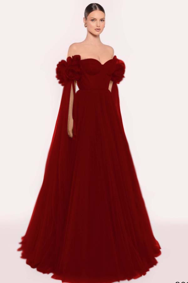 Tulle Off the Shoulder Sweetheart Long Prom Dress With Pleated WQ0206
