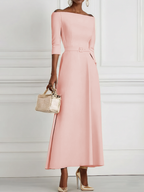 Light Blue Classic Off The Shoulder Half Sleeve A-Line Maxi Dress