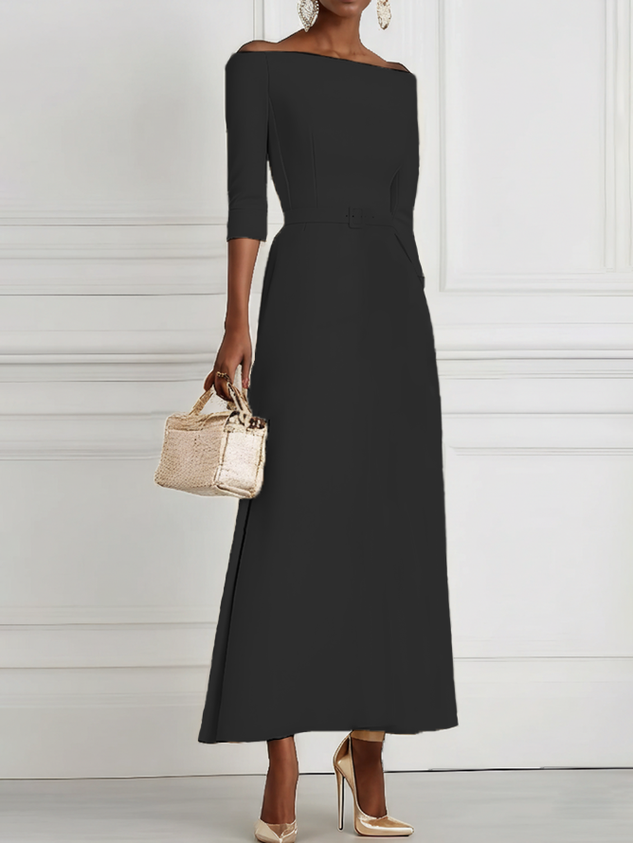 Light Blue Classic Off The Shoulder Half Sleeve A-Line Maxi Dress