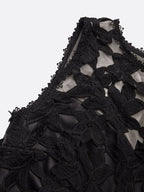 Black Lace Split Joint Classic Boat Neck Sleeveless Mermaid Gown Dress