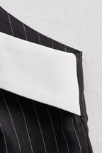 Pinstripe Top With Contrast Collar And Button Front