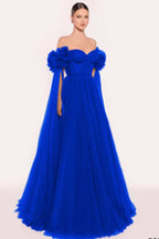 Tulle Off the Shoulder Sweetheart Long Prom Dress With Pleated WQ0206