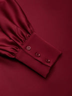 Women Wine Red Lapel Collar Long Sleeve Dressy Top With Skirt Two-Piece Set