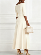 White Classic Off The Shoulder Half Sleeve A-Line Maxi Dress
