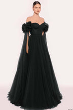 Tulle Off the Shoulder Sweetheart Long Prom Dress With Pleated WQ0206
