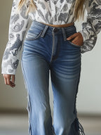 Vintage Blue Flared Fringe Jeans